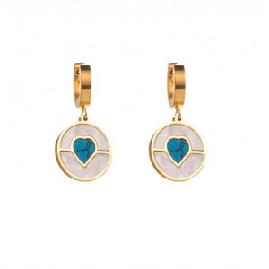 Unique Design Fashion Blue Heart Round Pendant Wholesale Women Stainless Steel Earrings