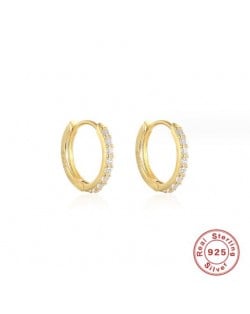 925 Sterling Silver Cubic Zirconia Minimalist Wholesale Golden Huggie Earrings - White