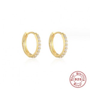 925 Sterling Silver Cubic Zirconia Minimalist Wholesale Golden Huggie Earrings - White
