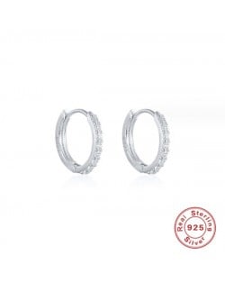 925 Sterling Silver Cubic Zirconia Minimalist Wholesale Platinum Huggie Earrings - White