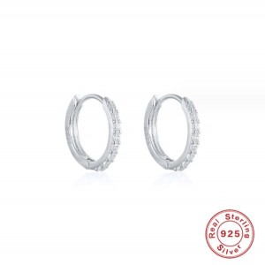 925 Sterling Silver Cubic Zirconia Minimalist Wholesale Platinum Huggie Earrings - White