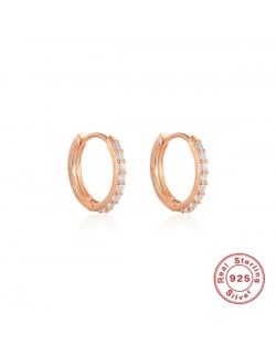 925 Sterling Silver Cubic Zirconia Minimalist Wholesale Rose Gold Huggie Earrings - White