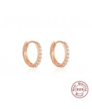 925 Sterling Silver Cubic Zirconia Minimalist Wholesale Rose Gold Huggie Earrings - White