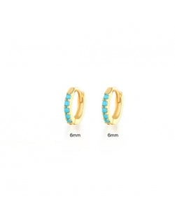 925 Sterling Silver Cubic Zirconia Minimalist Wholesale Golden Huggie Earrings - Turquoise