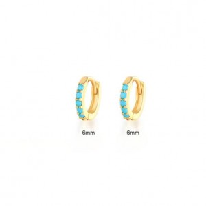 925 Sterling Silver Cubic Zirconia Minimalist Wholesale Golden Huggie Earrings - Turquoise