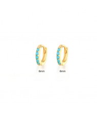 925 Sterling Silver Cubic Zirconia Minimalist Wholesale Golden Huggie Earrings - Turquoise