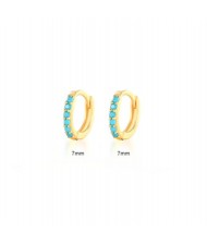 925 Sterling Silver Cubic Zirconia Minimalist Wholesale Golden Huggie Earrings - Turquoise