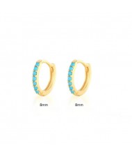 925 Sterling Silver Cubic Zirconia Minimalist Wholesale Golden Huggie Earrings - Turquoise