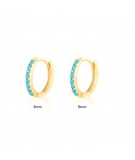 925 Sterling Silver Cubic Zirconia Minimalist Wholesale Golden Huggie Earrings - Turquoise