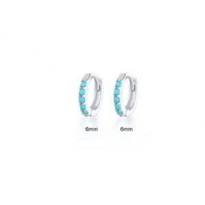 925 Sterling Silver Cubic Zirconia Minimalist Wholesale Platinum Huggie Earrings - Turquoise