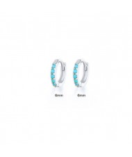 925 Sterling Silver Cubic Zirconia Minimalist Wholesale Platinum Huggie Earrings - Turquoise
