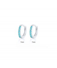 925 Sterling Silver Cubic Zirconia Minimalist Wholesale Platinum Huggie Earrings - Turquoise