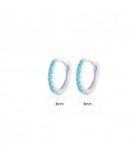 925 Sterling Silver Cubic Zirconia Minimalist Wholesale Platinum Huggie Earrings - Turquoise