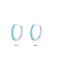 925 Sterling Silver Cubic Zirconia Minimalist Wholesale Platinum Huggie Earrings - Turquoise