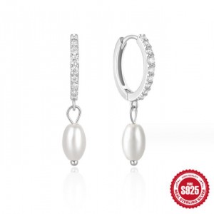 925 Sterling Silver Shining Cubic Zirconia Inlaid Pearl Fashion Wholesale Dangle Earrings - Platinum