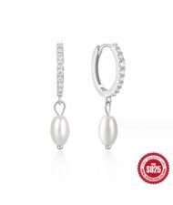 925 Sterling Silver Shining Cubic Zirconia Inlaid Pearl Fashion Wholesale Dangle Earrings - Platinum