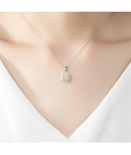 Fine Jewelry Classic Square Yellow Gem Pendant Cubic Zirconia Women 925 Sterling Silver Necklace