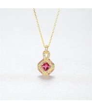 High Quality Unique Design Ruby Rhomboid Pendant Cubic Zirconia Women 925 Sterling Silver Necklace