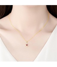 High Quality Unique Design Ruby Rhomboid Pendant Cubic Zirconia Women 925 Sterling Silver Necklace