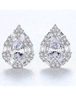 Shining Cubic Zirconia Inlaid Drop Shape Wholesale 925 Sterling Silver Ear Studs
