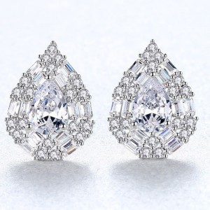 Shining Cubic Zirconia Inlaid Drop Shape Wholesale 925 Sterling Silver Ear Studs