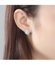 Shining Cubic Zirconia Inlaid Drop Shape Wholesale 925 Sterling Silver Ear Studs