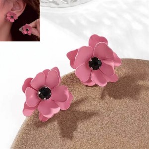 Korean Fashion Sweet Pink Flower Alloy Wholesale Women Stud Earrings