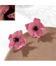 Korean Fashion Sweet Pink Flower Alloy Wholesale Women Stud Earrings