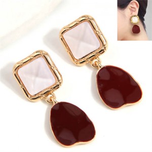 Korean Fashion Oil-spot Glazed Heart Dangle Wholesale Stud Costume Earrings