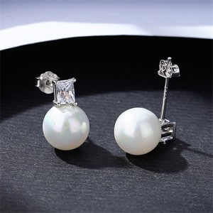 Simple Design Cubic Zirconia and Round Pearl Wholesale 925 Sterling Silver Earrings