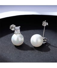 Simple Design Cubic Zirconia and Round Pearl Wholesale 925 Sterling Silver Earrings