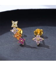 Mini Flowers Asymmetrical Design Wholesale 925 Sterling Silver Earrings - Multicolor