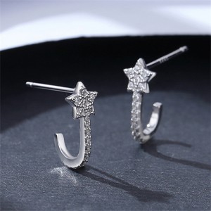 Fine Jewelry Bling Cubic Zirconia Star Design Fashion Wholesale 925 Sterling Silver Earrings - Silver