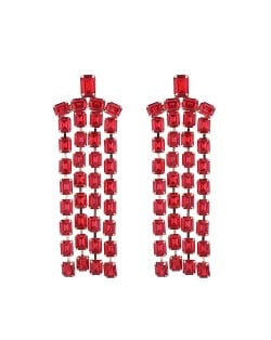 Exaggerated Design Long Tassel Rhinestone Women Fashion Wholesale Dangle Earrings - Red