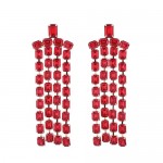 Exaggerated Design Long Tassel Rhinestone Women Fashion Wholesale Dangle Earrings - Red