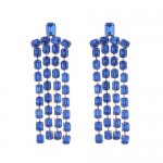 Exaggerated Design Long Tassel Rhinestone Women Fashion Wholesale Dangle Earrings - Blue