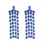 Exaggerated Design Long Tassel Rhinestone Women Fashion Wholesale Dangle Earrings - Blue