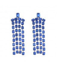 Exaggerated Design Long Tassel Rhinestone Women Fashion Wholesale Dangle Earrings - Blue