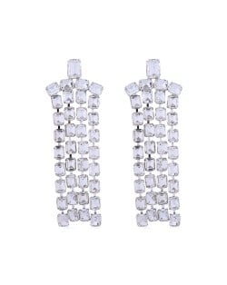 Exaggerated Design Long Tassel Rhinestone Women Fashion Wholesale Dangle Earrings - White