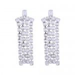 Exaggerated Design Long Tassel Rhinestone Women Fashion Wholesale Dangle Earrings - White