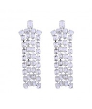 Exaggerated Design Long Tassel Rhinestone Women Fashion Wholesale Dangle Earrings - White