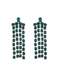 Exaggerated Design Long Tassel Rhinestone Women Fashion Wholesale Dangle Earrings - Green