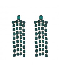 Exaggerated Design Long Tassel Rhinestone Women Fashion Wholesale Dangle Earrings - Green