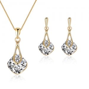 Wholesale Fashion Simple Design Square Pendant Costume Women Wedding Jewelry Set Necklace and Earrings Set