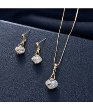 Wholesale Fashion Simple Design Square Pendant Costume Women Wedding Jewelry Set Necklace and Earrings Set