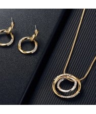 Popular Business Style Rhinestone Circle Pendant Wholesale Women Wedding Jewelry Set Necklace and Earrings Set - Golden