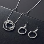 Popular Business Style Rhinestone Circle Pendant Wholesale Women Wedding Jewelry Set Necklace and Earrings Set - Silver