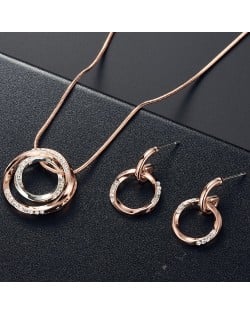 Popular Business Style Rhinestone Circle Pendant Wholesale Women Wedding Jewelry Set Necklace and Earrings Set - Rose Gold