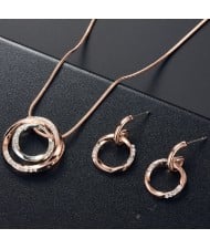 Popular Business Style Rhinestone Circle Pendant Wholesale Women Wedding Jewelry Set Necklace and Earrings Set - Rose Gold