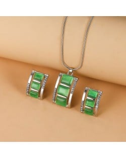 Rectangular Lattice Design Opal Pendant Wholesale Wedding Jewelry Set Necklace and Earrings Set - Green